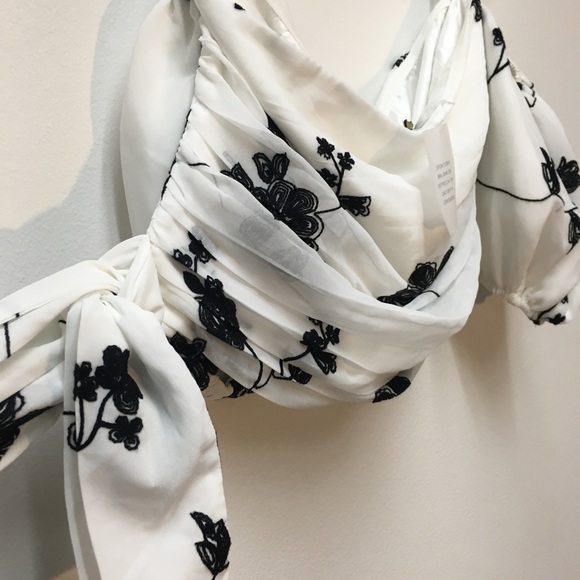 House Of Harlow X Revolve Leya Cropped Floral Embroidered Blouse Large White NEW - Picture 5 of 9